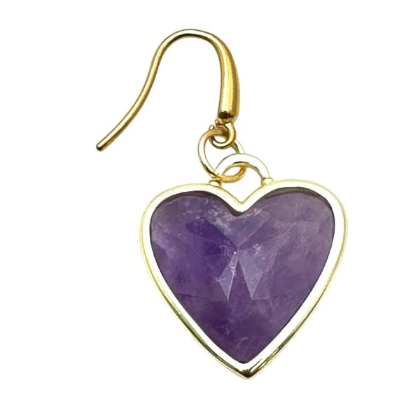 Womens Purple Amethyst Gemstone Heart Gold Plated Earrings Pierced Chandelier - Picture 4 of 6